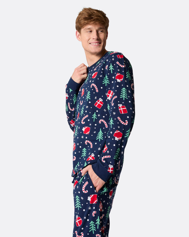 Men's Blue Christmas Pattern Pyjamas for Festive Nights
