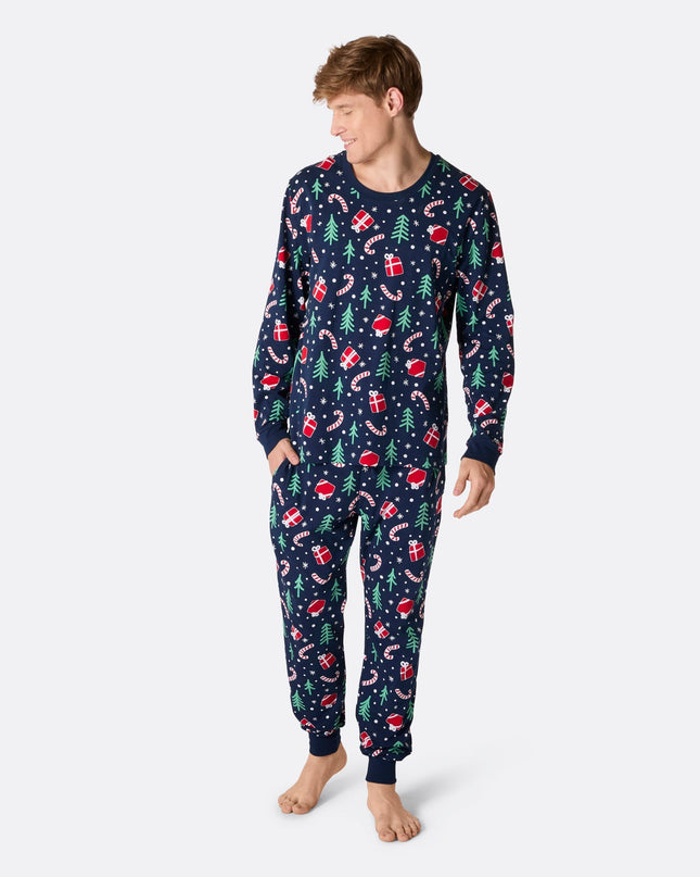 Mænds blå julemønster pyjamas