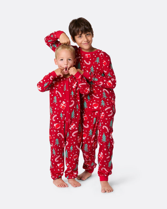 Kids' Red Christmas Pattern Overall Christmas Pyjamas