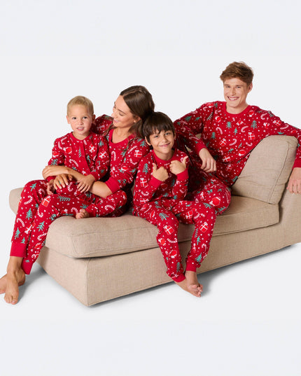 Kids' Red Christmas Pattern Overall Pajamas