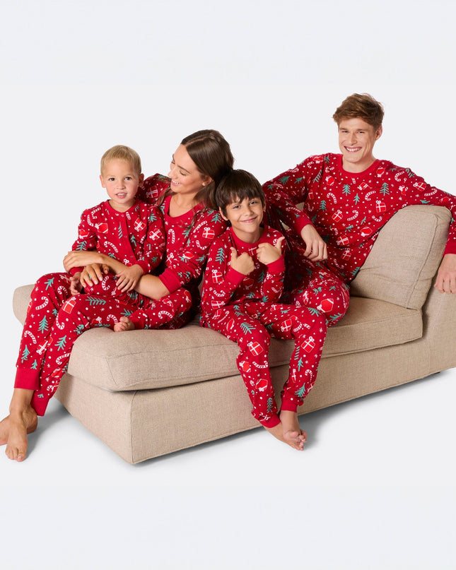 Kids' Red Christmas Pattern Overall Pajamas