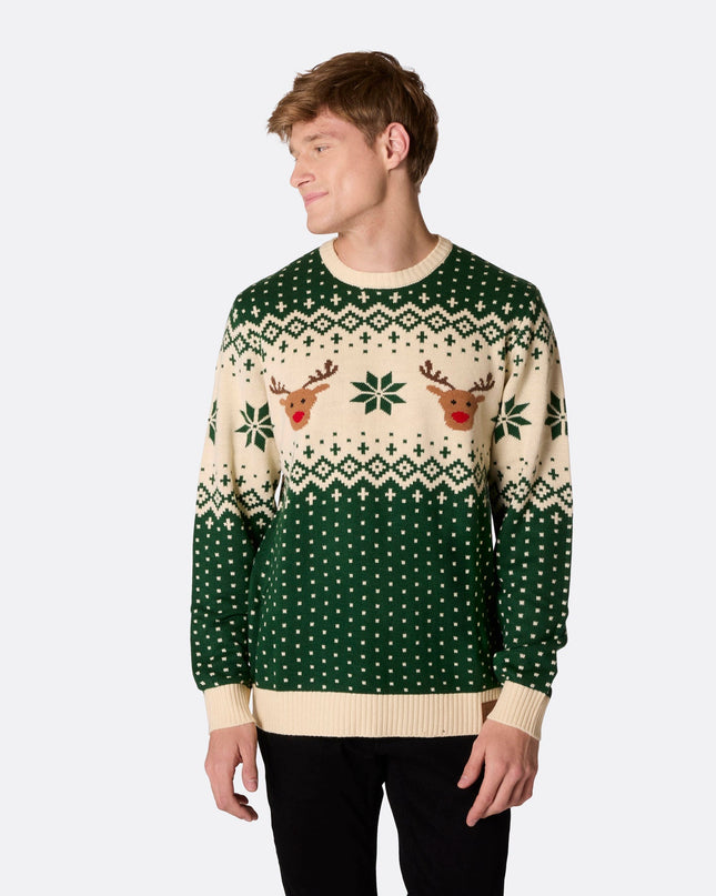 Men's Retro Reindeer Green Sweater