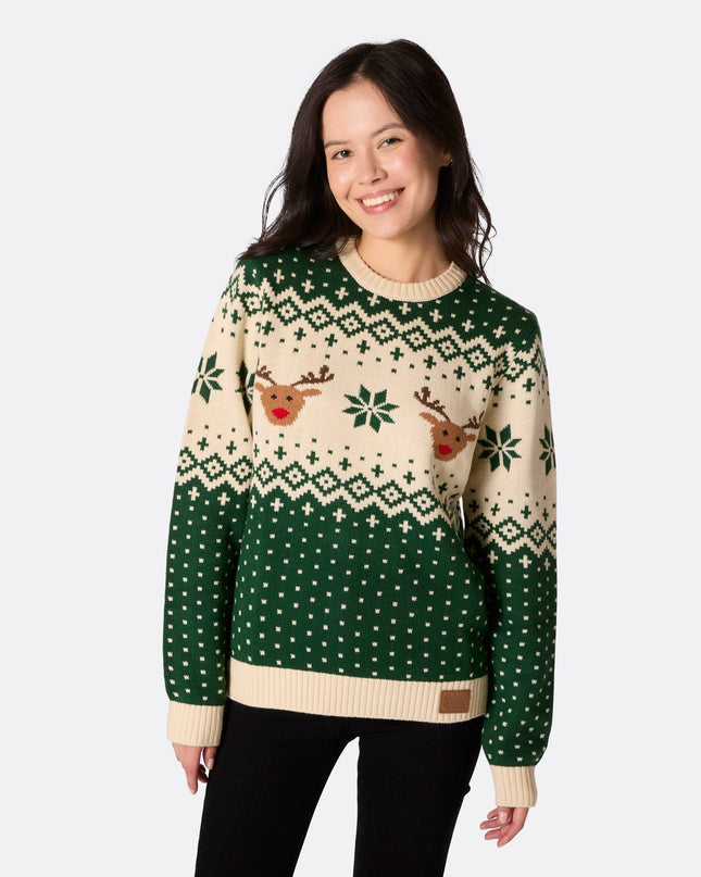 Matching Family Christmas Sweaters - Green Retro Reindeer