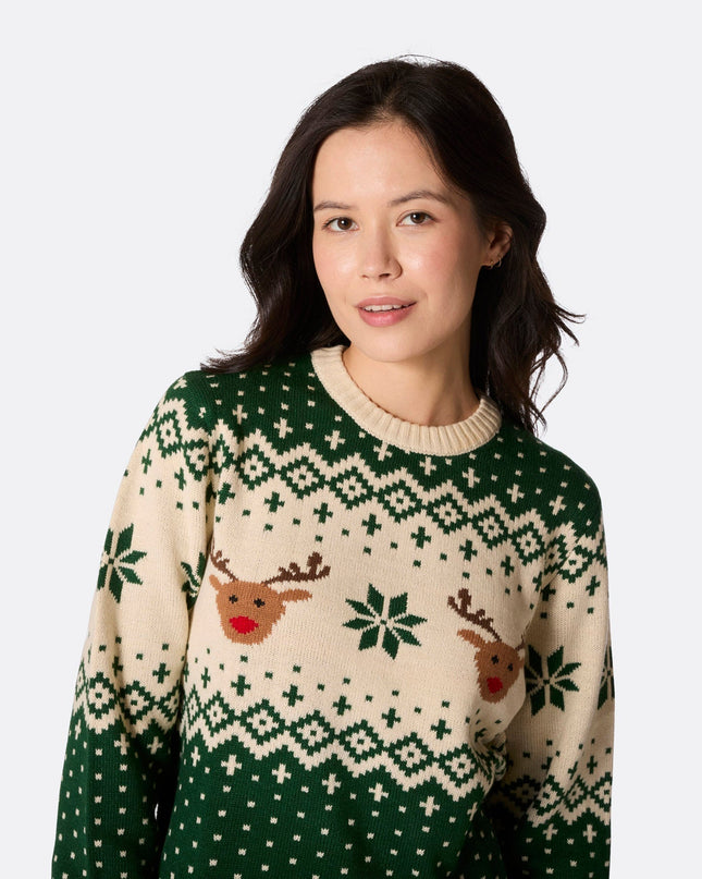 Matching Family Christmas Sweaters - Green Retro Reindeer