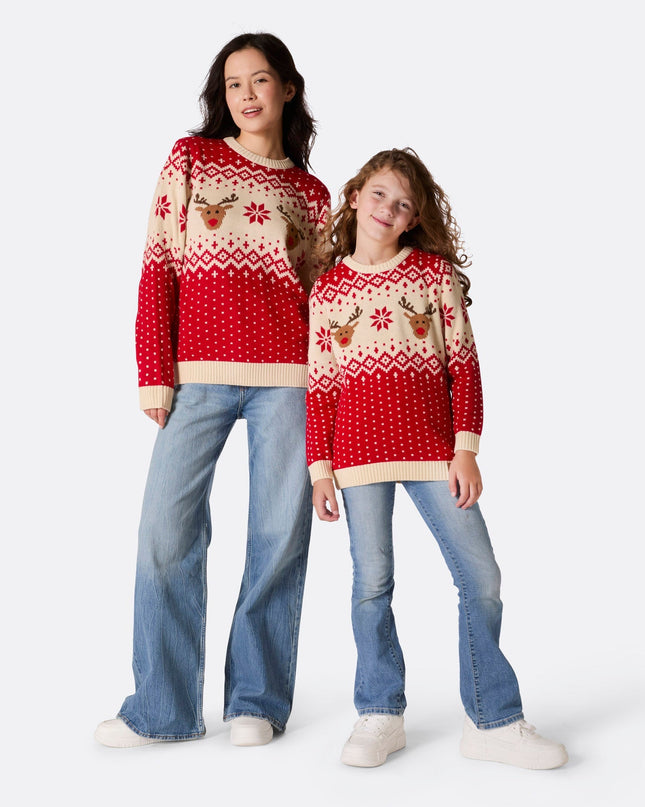 Kids' Retro Red Reindeer Christmas Sweater for Holiday Spirit