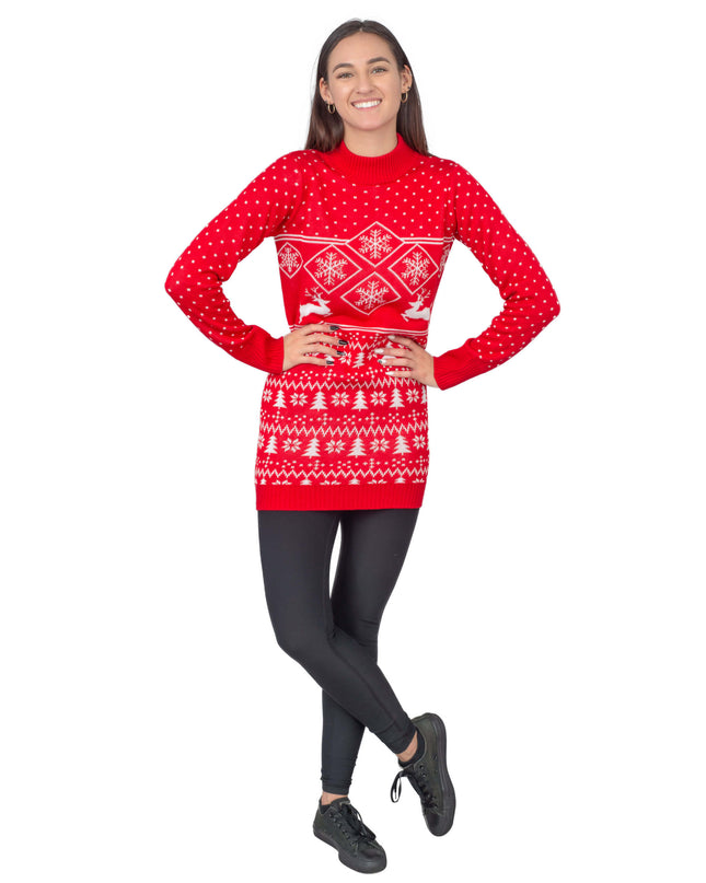 Red Reindeer Women's Ugly Christmas Sweater Dress