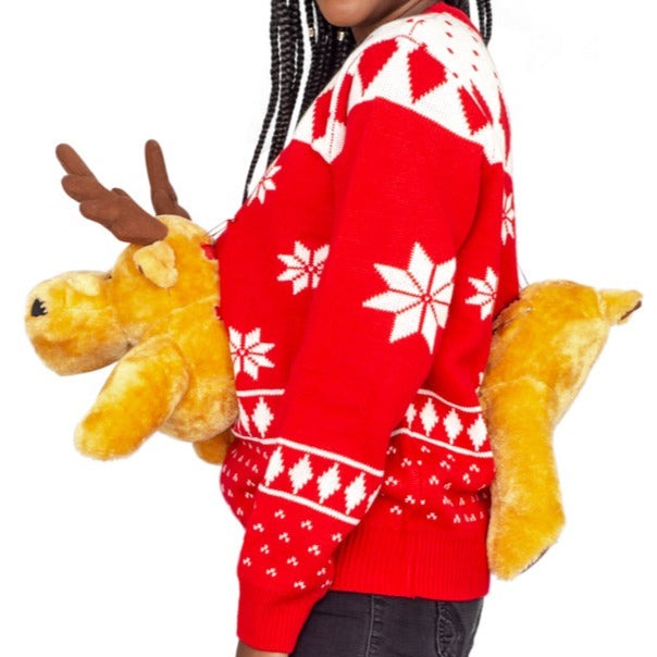 Women's Red 3D Moose Ugly Christmas Sweater