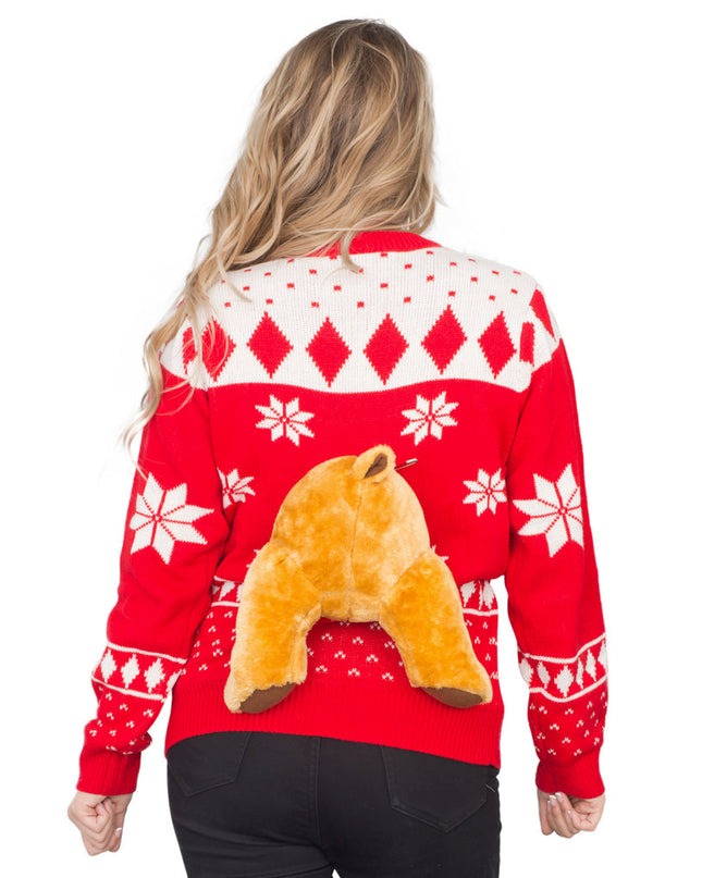 Women's Red 3D Moose Ugly Christmas Sweater