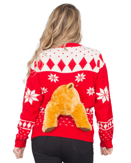 Suéter Navideño Feo de Alce 3D Rojo para Mujeres