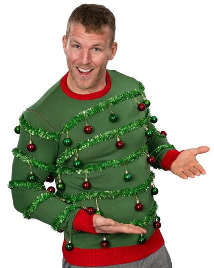 Green 3D Garland & Ornament Ugly Christmas Sweater