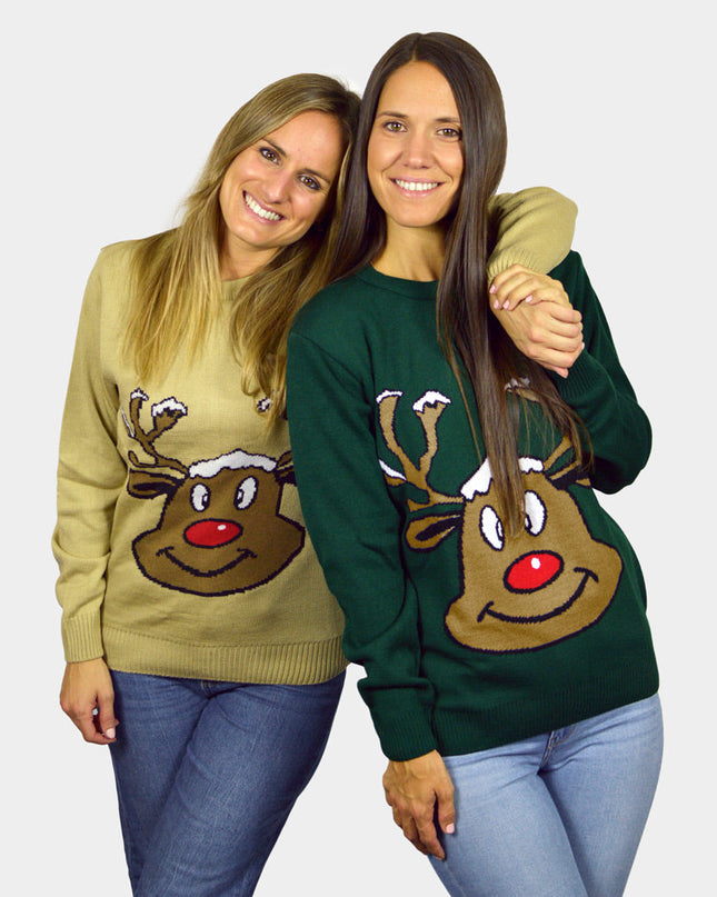 Green Christmas Sweater with Reindeer