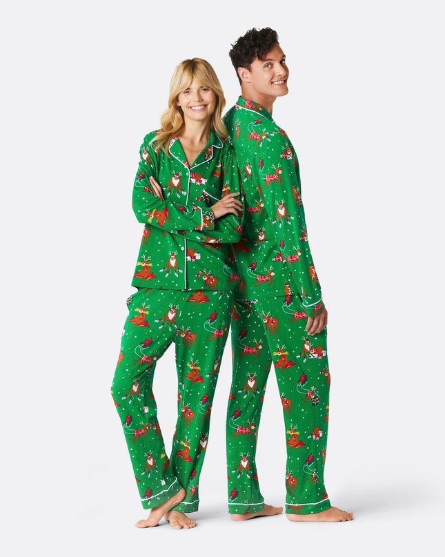 Women's Reindeer Christmas Pajama Set - Flannel Holiday Comfort