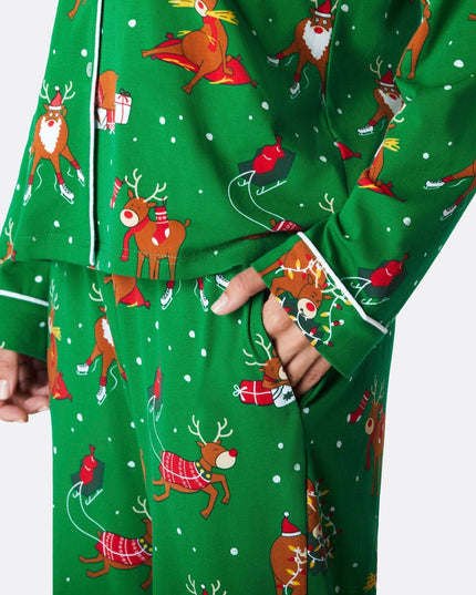 Women's Reindeer Christmas Pajama Set - Flannel Comfort for Holidays