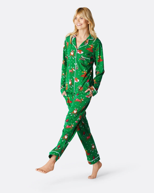 Women's Reindeer Christmas Pajama Set - Flannel Holiday Comfort