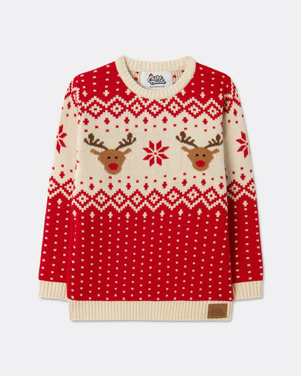 Kids' Retro Reindeer Red Christmas Sweater