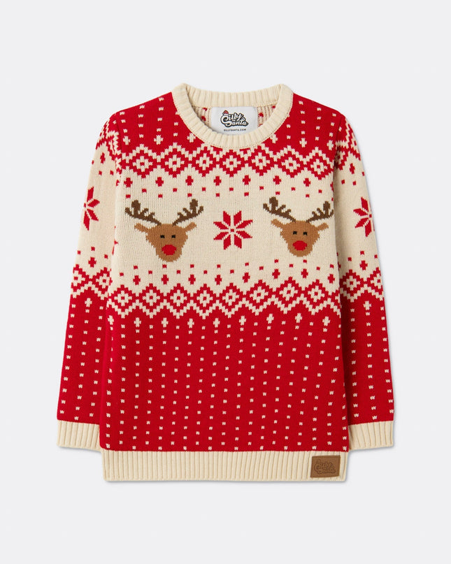 Kids' Retro Reindeer Red Christmas Sweater