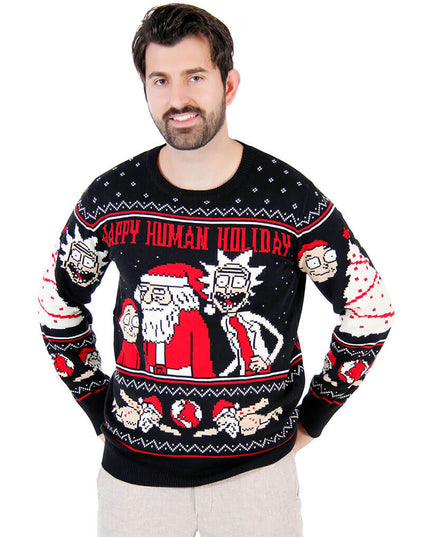 Rick y Morty Jersey de Navidad Feo Feliz Humano
