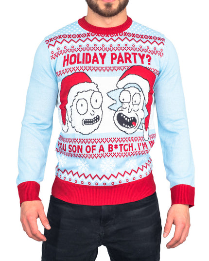 Rick and Morty Light Blue Holiday Party Ugly Christmas Sweater