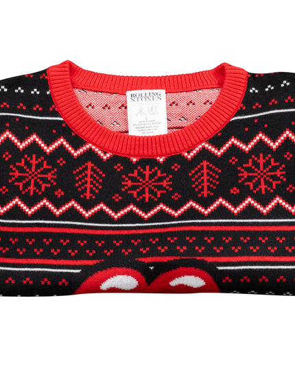 Suéter feo de Navidad de Rolling Stones con labios y lengua