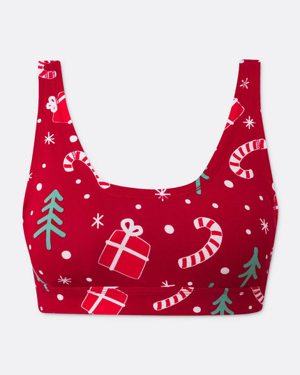 Red Christmas Pattern Sports Bra