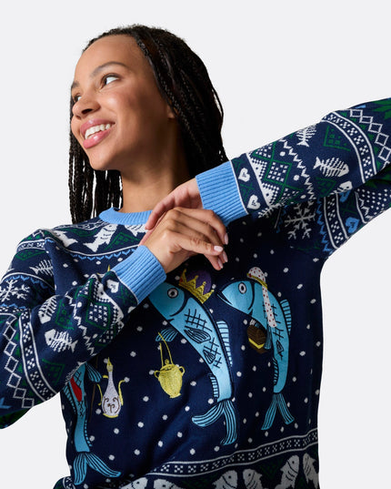Women's Three Wise Fish Christmas Sweater