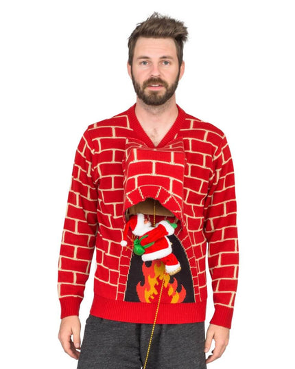 Santa Claus 3D Chimney Climbing Ugly Christmas Sweater