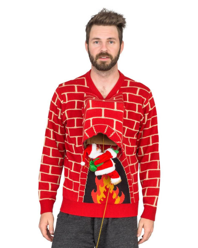 Santa Claus 3D Climbing Chimney Ugly Christmas Sweater
