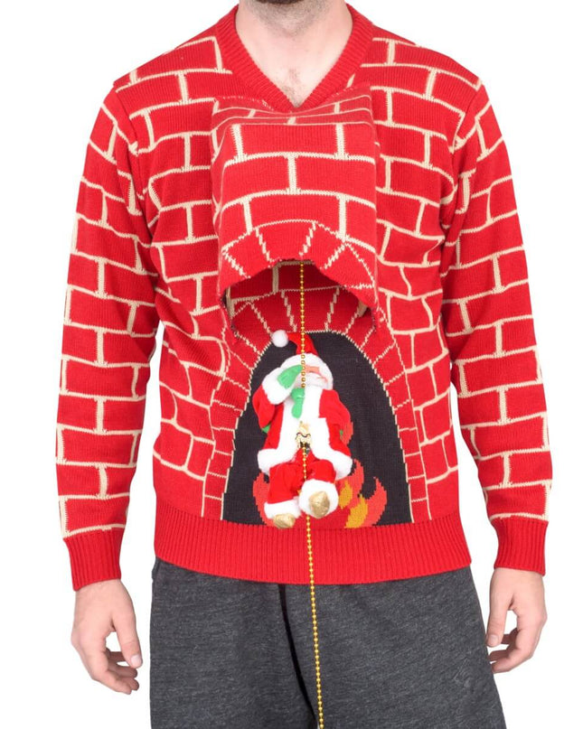 Santa Claus 3D Climbing Chimney Ugly Christmas Sweater