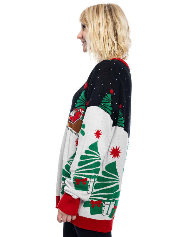 Santa on T-Rex Sleigh Ugly Christmas Sweater