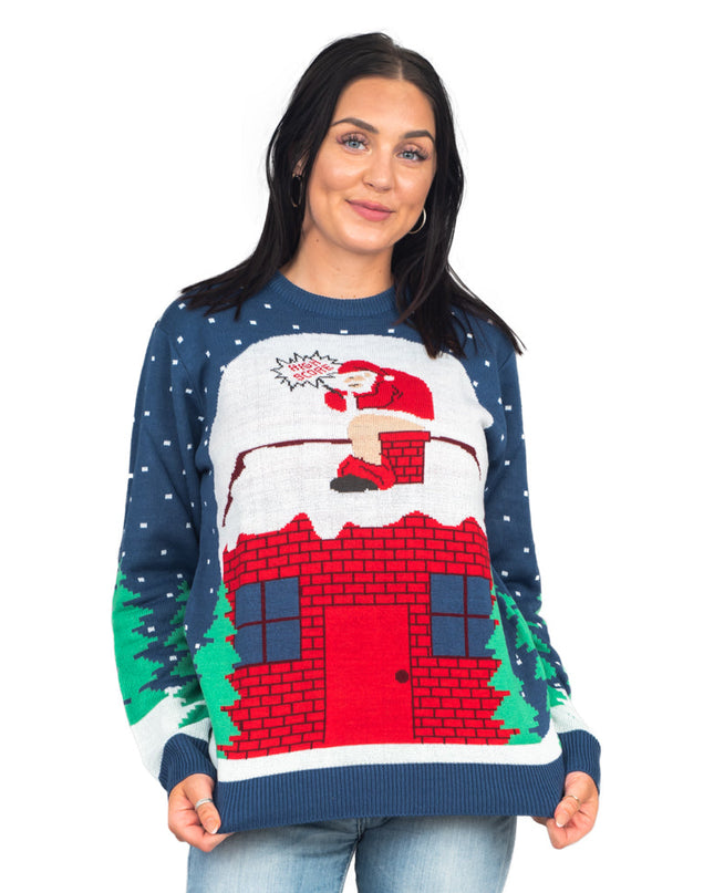 Santa Claus Chimney Surprise Ugly Christmas Sweater