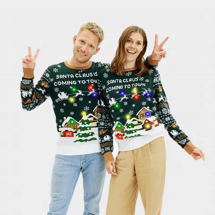 Suéter Iluminado de Santa Claus Está Viniendo a la Ciudad