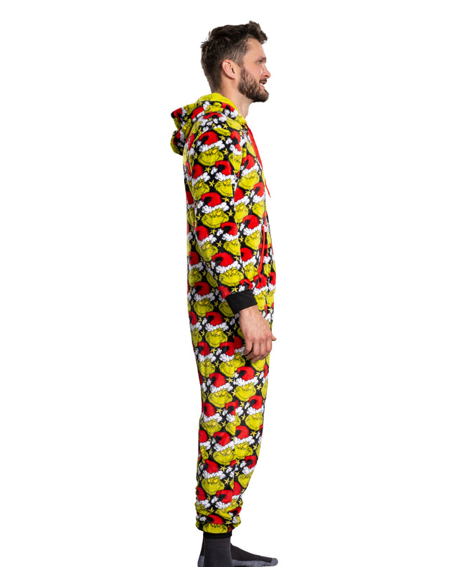 Grinch with Santa Hat Pajama Jumpsuit for Men and Women
