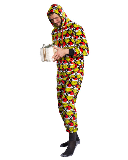 Grinch with Santa Hat Pajama Jumpsuit for Men and Women