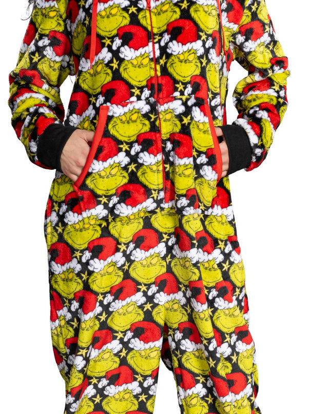 Grinch with Santa Hat Pajama Jumpsuit for Men and Women