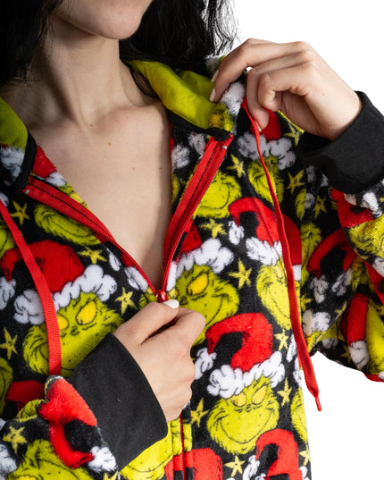 Grinch with Santa Hat Pajama Jumpsuit for Men and Women
