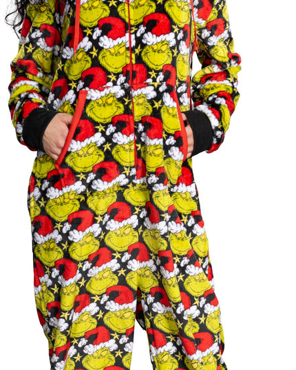 Grinch with Santa Hat Pajama Jumpsuit for Men and Women