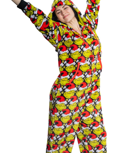 Grinch with Santa Hat Pajama Jumpsuit for Men and Women