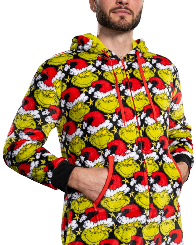 Grinch with Santa Hat Pajama Jumpsuit for Men and Women