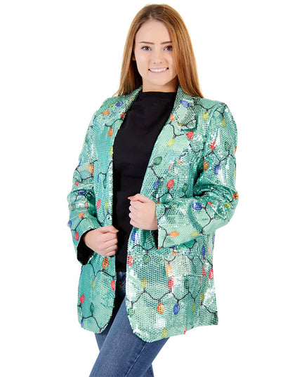 Blazer navideño feo con luces de Navidad para mujeres