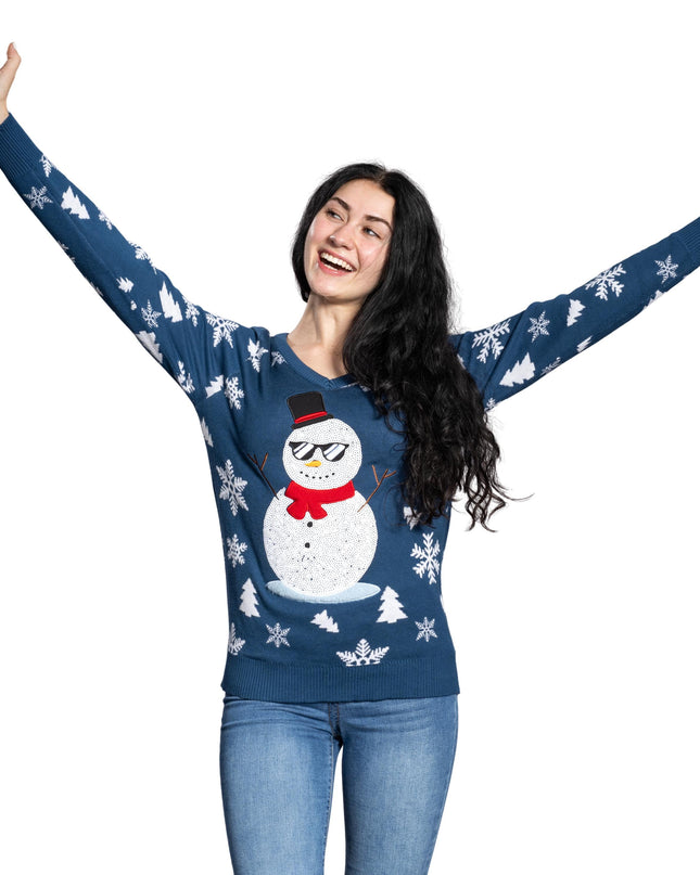 Women's Sequin Snowman Ugly Christmas Sweater