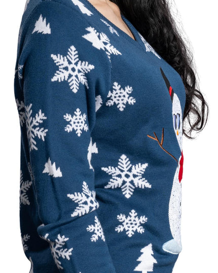 Suéter navideño feo de muñeco de nieve con lentejuelas para mujeres