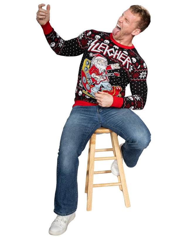Rock and Roll Santa Claus Guitar Sleigh Ugly Sweater