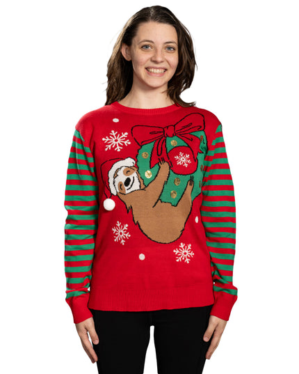 Hanging Sloth on Christmas Ornament Wreath Ugly Sweater