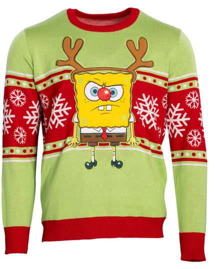 Spongebob LED Reindeer Nose Ugly Christmas Sweater
