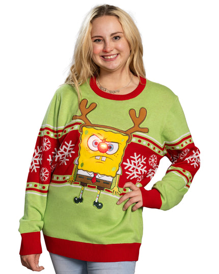 Spongebob LED Reindeer Nose Ugly Christmas Sweater