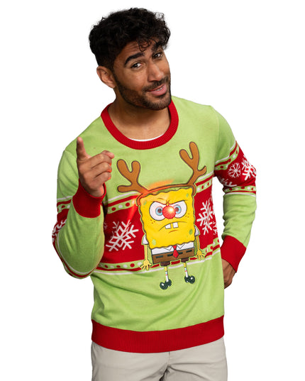 Spongebob LED Reindeer Nose Ugly Christmas Sweater