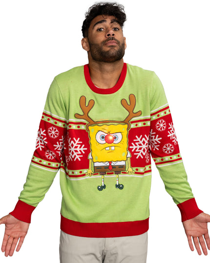Spongebob LED Reindeer Nose Ugly Christmas Sweater