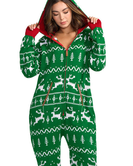 Women's Green Fair Isle Knit Jumpsuit