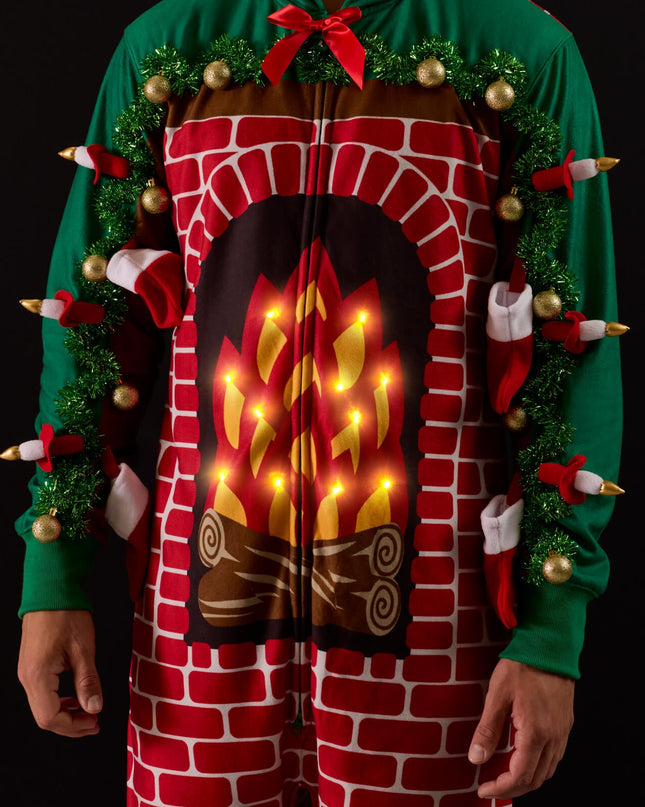 Men's Festive Fireplace Light Up Jumpsuit