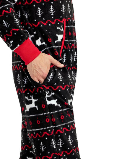Men's Black and Red Fair Isle Jumpsuit